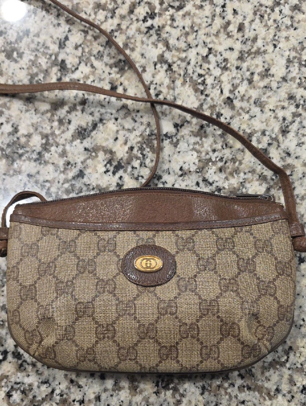 Vintage !!! Gucci Beige/Brown GG Monogram Crossbody Bag